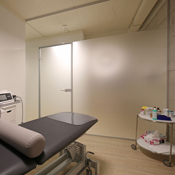 Glastrennwand und -tür satiniert